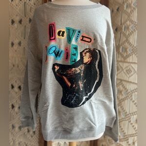 David Bowie Sweatshirt with Colorful Newspaper Lettering